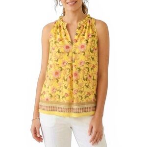 Max Edition Top Yellow Floral Ruffle Sleeveless Sleeveless Blouse L Feminine